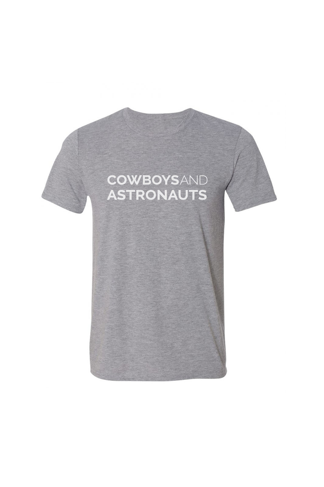 Heather Grey T-shirt with Cowboys and Astronauts logo. 