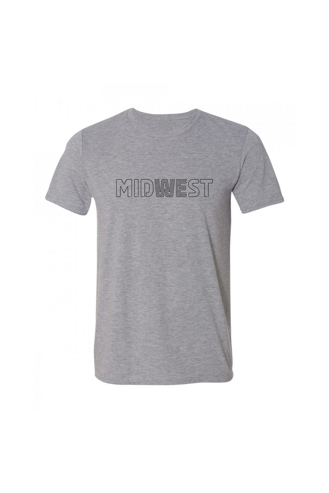 Heather grey t-shirt with original "Midwest" design by Cowboys and Astronauts.