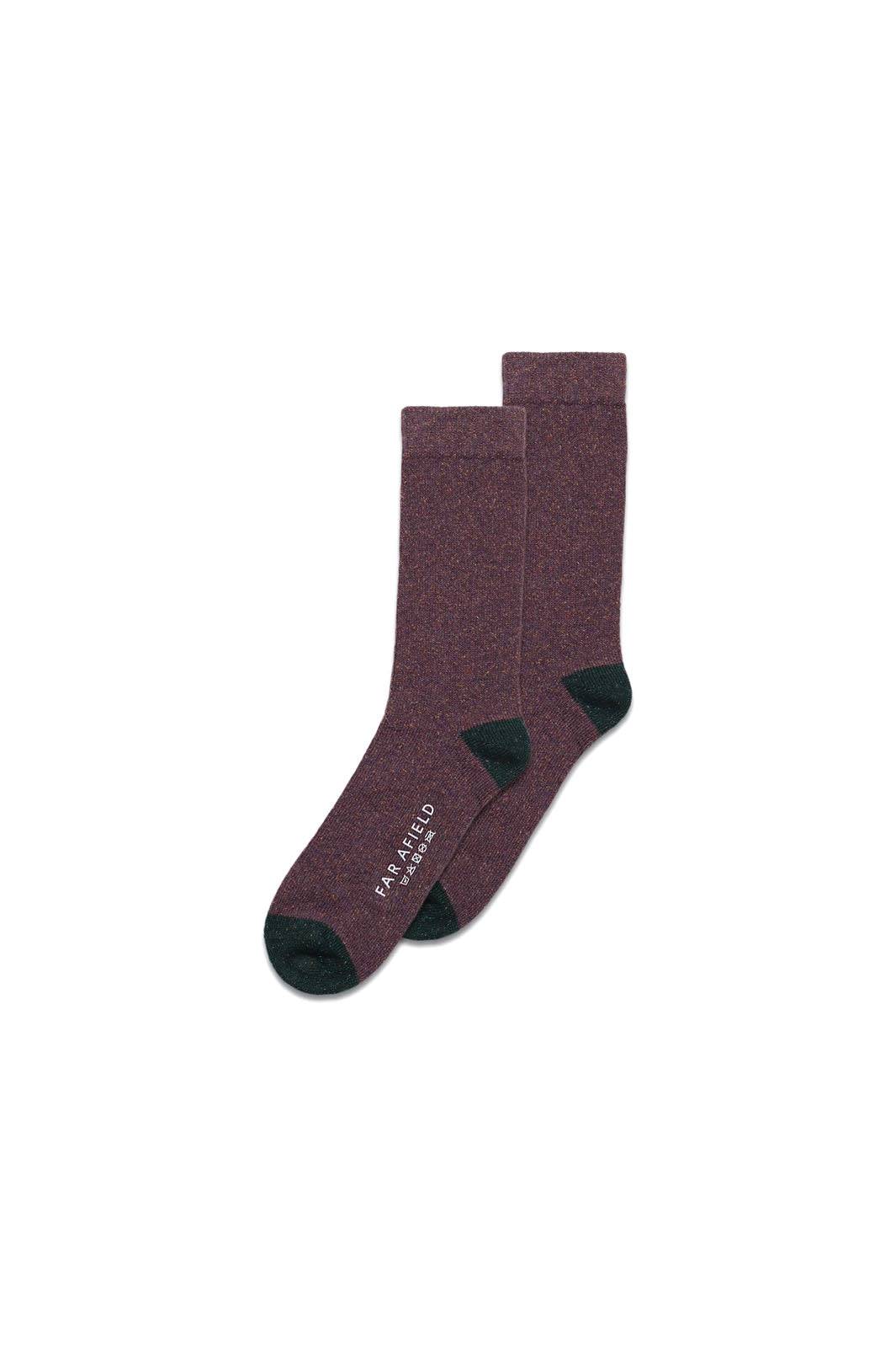 Deep purple textured socks with dark grey color block toe and heel.