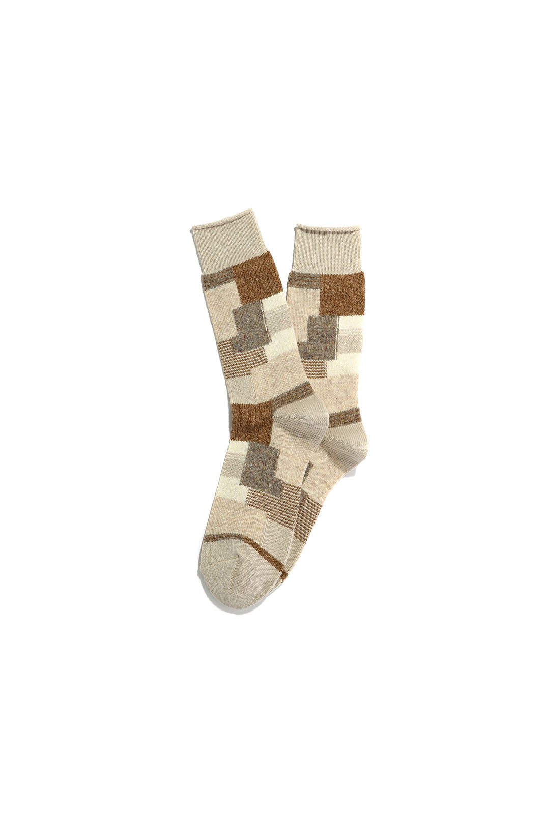 Patchwork Crew Socks - Beige