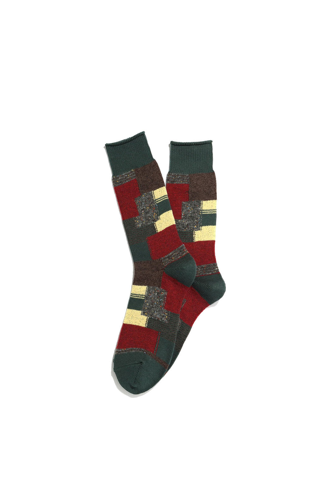 Patchwork Crew Socks - Moss