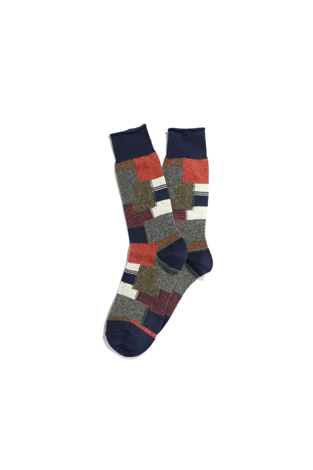 Patchwork Crew Socks - Navy Melange