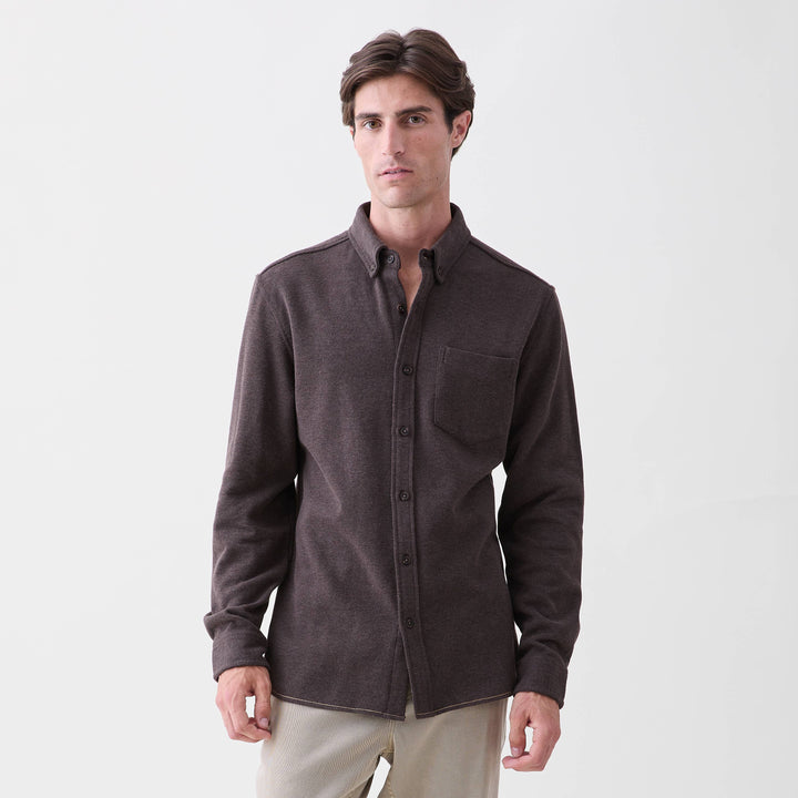 Brian Long Sleeve Soft Rib Knit | Dark Heather Brown