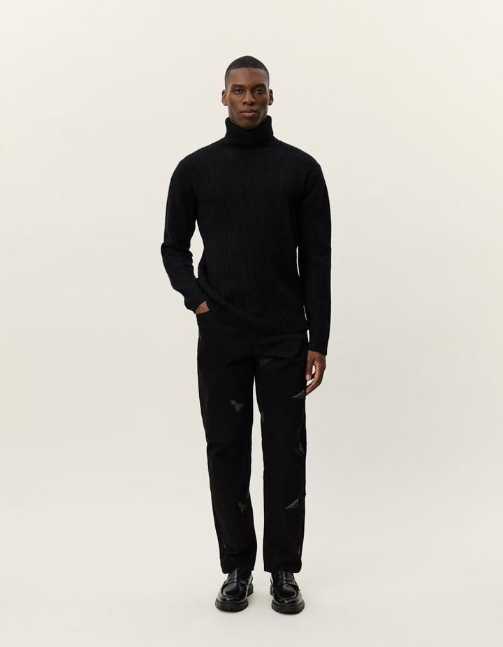 Eddie Wool Rib Rollneck Knit | Black