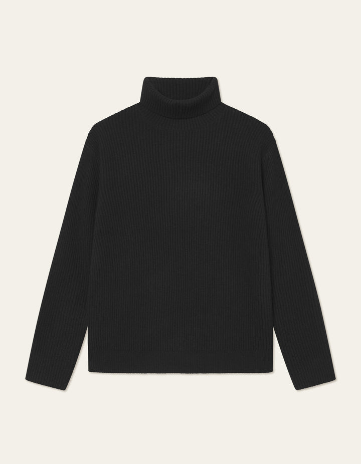 Eddie Wool Rib Rollneck Knit | Black