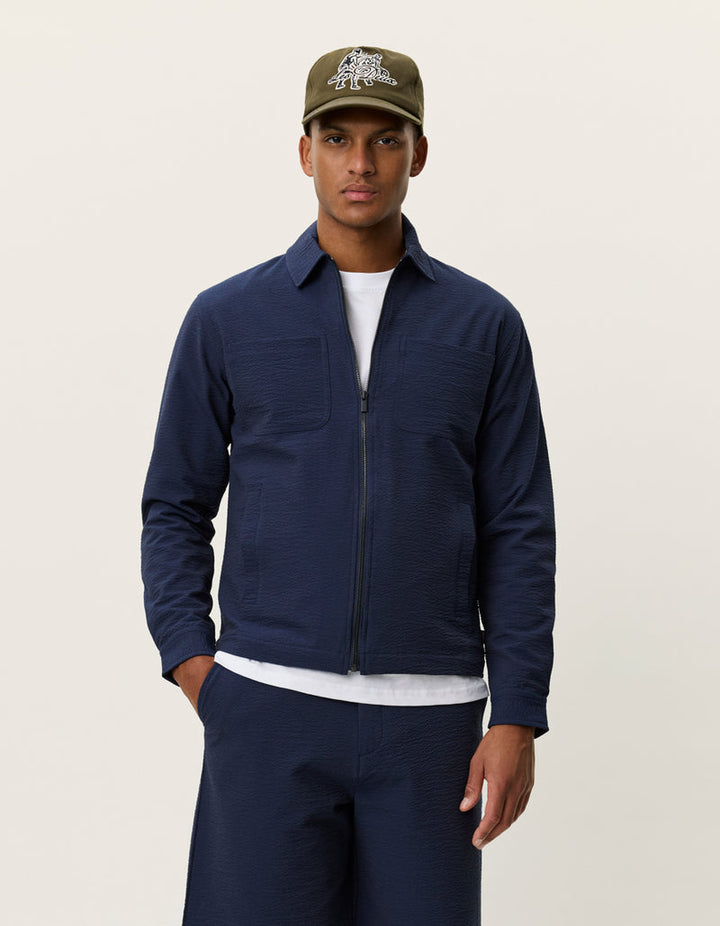 Marseille Seersucker Zipper Jacket | Dark Navy