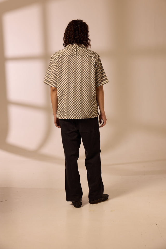 Khushi Grid Camp Shirt | Black & White