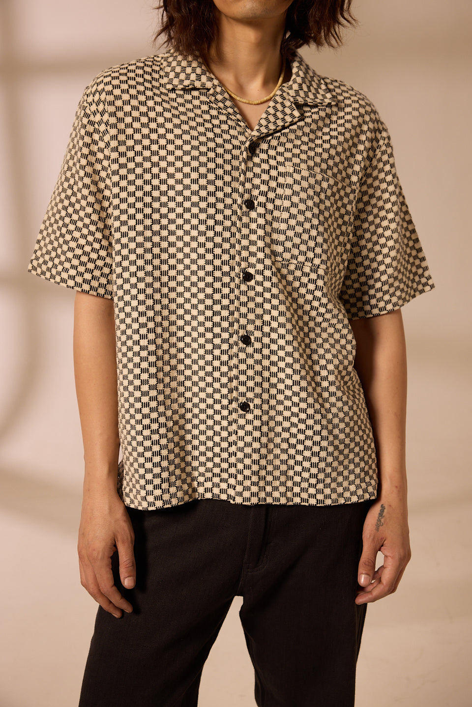 Khushi Grid Camp Shirt | Black & White