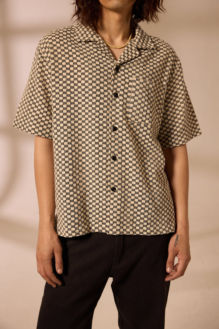 Khushi Grid Camp Shirt | Black & White