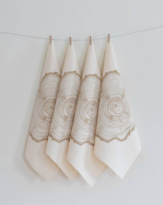 Set of 4 Organic Cotton Tree Ring Napkins in Mocha Brown - Trees