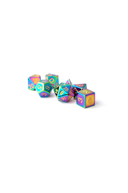 16mm Metal Polyhedral Dice Set - Torched Rainbow