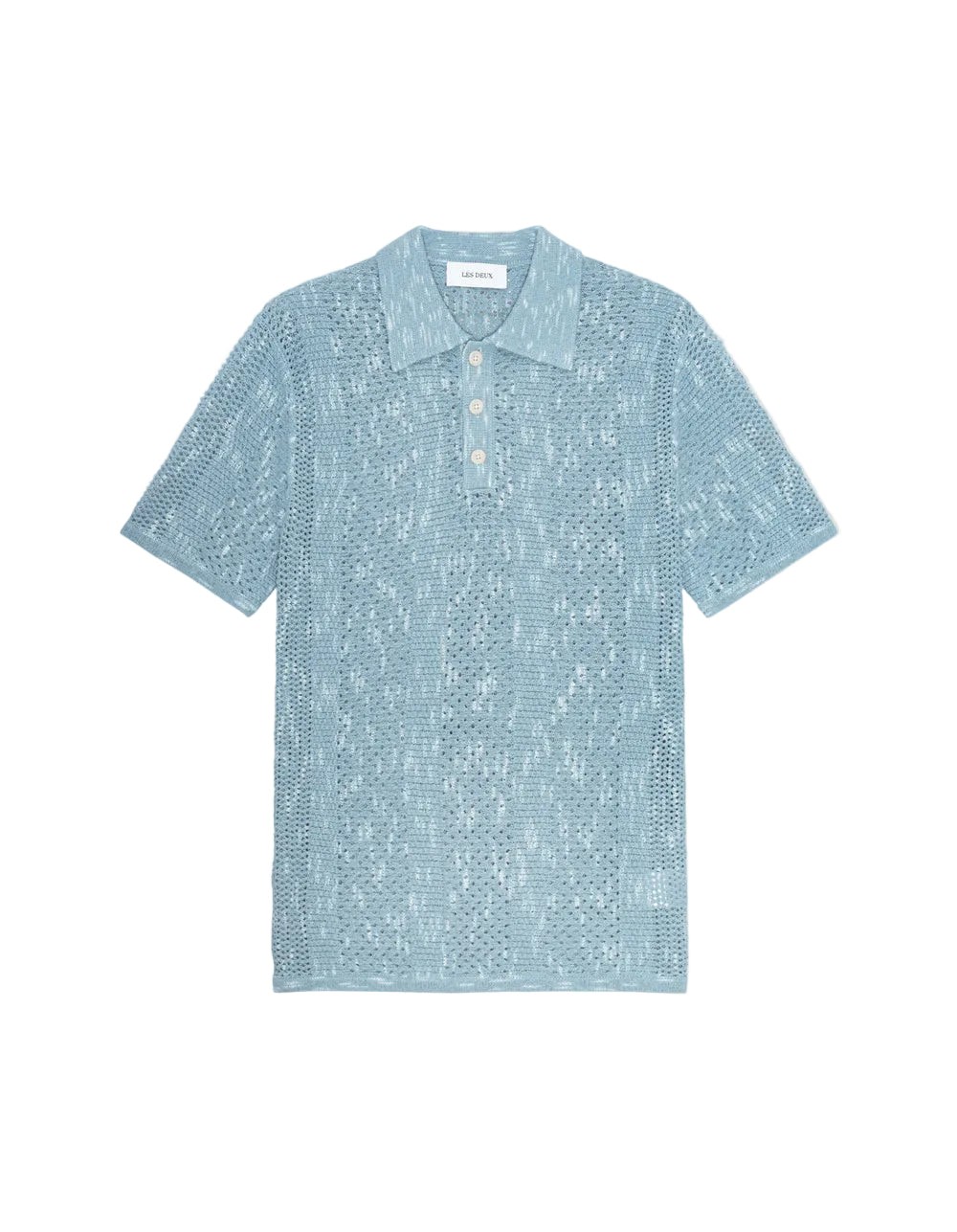 Striped Lace Knitted Polo | Faded Denim Blue