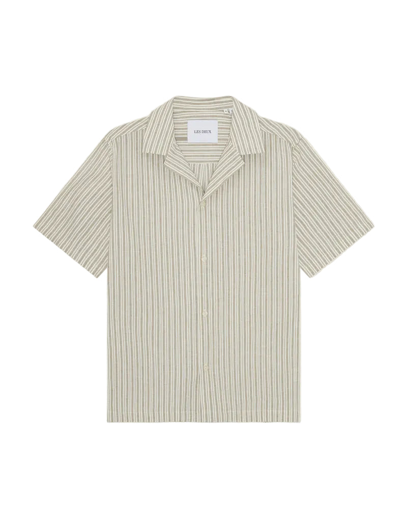 Stripe Cotton Linen SS Shirt | Dark Sand