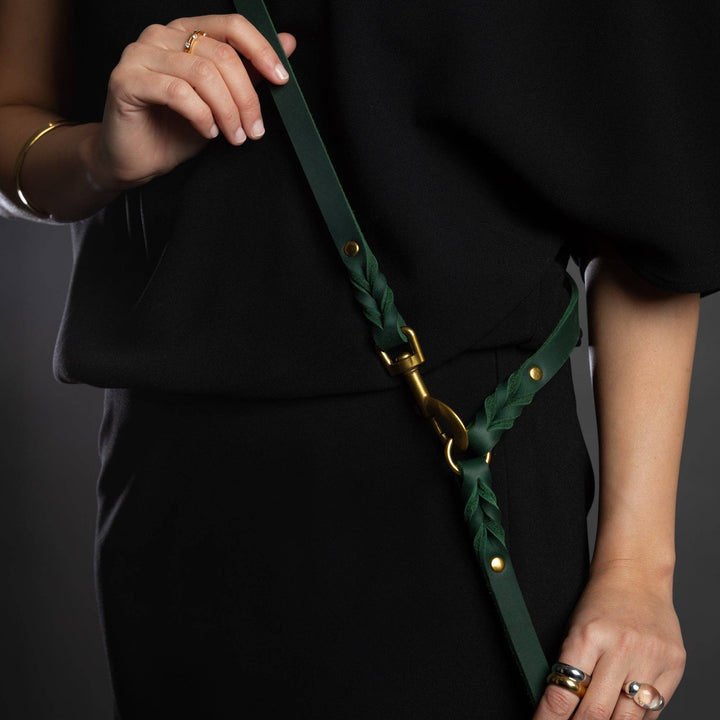 Premium Oil-Waxed Braided Leather Leash | Dark Green