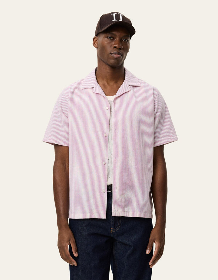 Lukas Stripe Cotton Linen SS Shirt | Crocus Pink