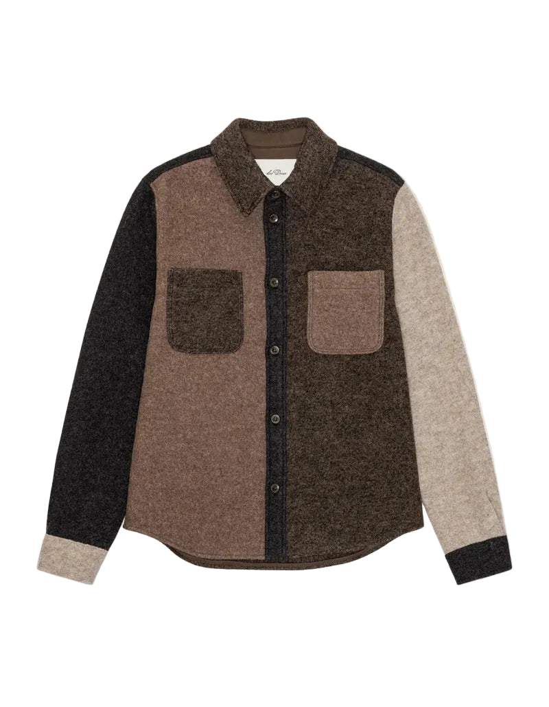 Wool Colourblock Overshirt | Mole Brown