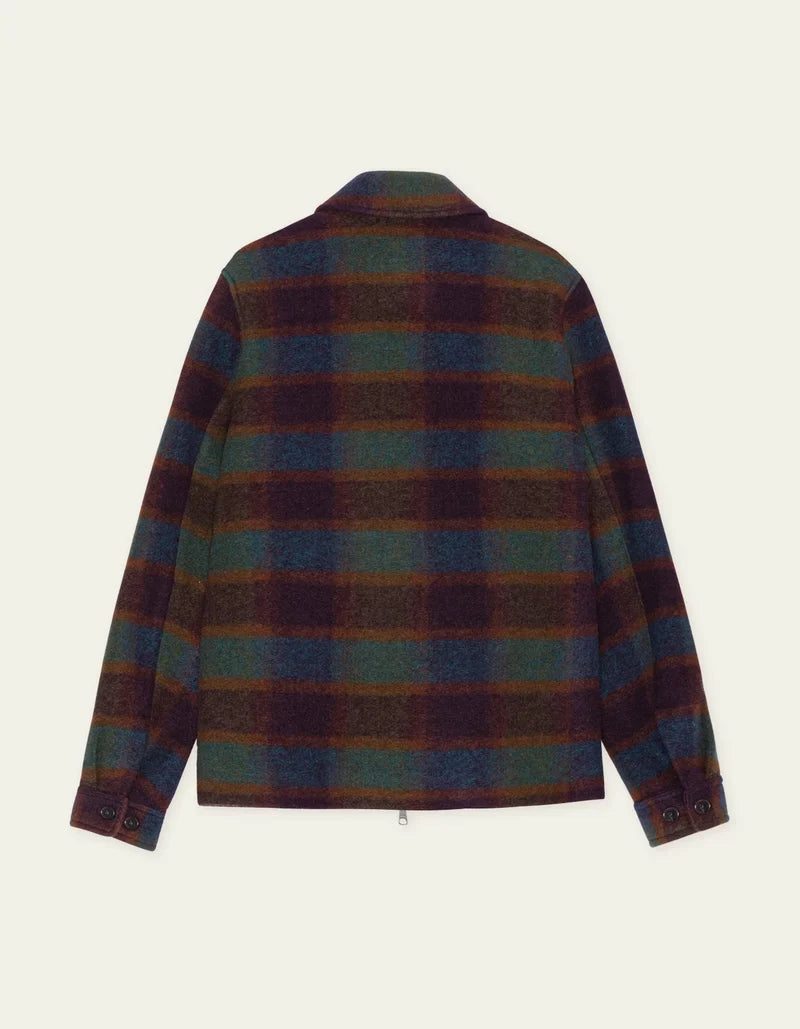 Check Wool Zipper Coach Jacket | Rosin Green
