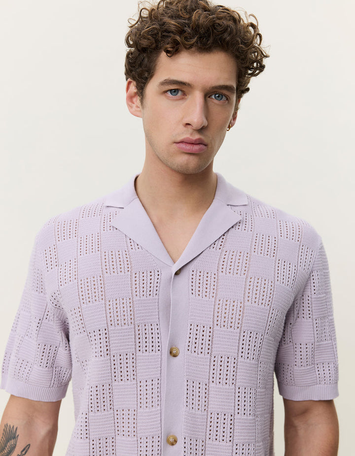 Square Knitted SS Shirt | Iris Purple