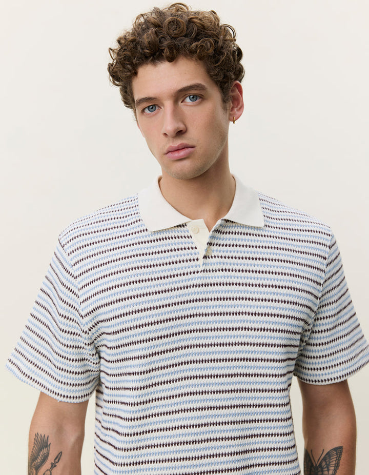 Knitted Stripe Polo | Eggnog White