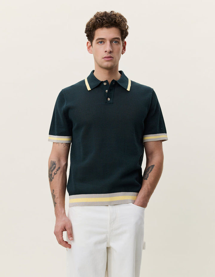 Lace Knitted Polo | Pine Green