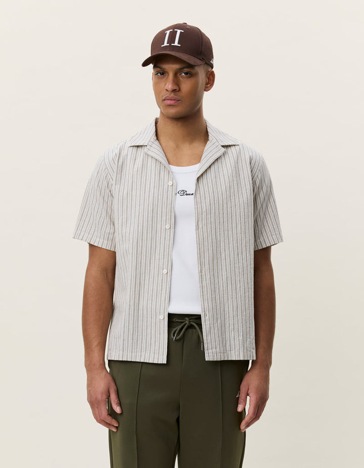 Stripe Cotton Linen SS Shirt | Dark Sand