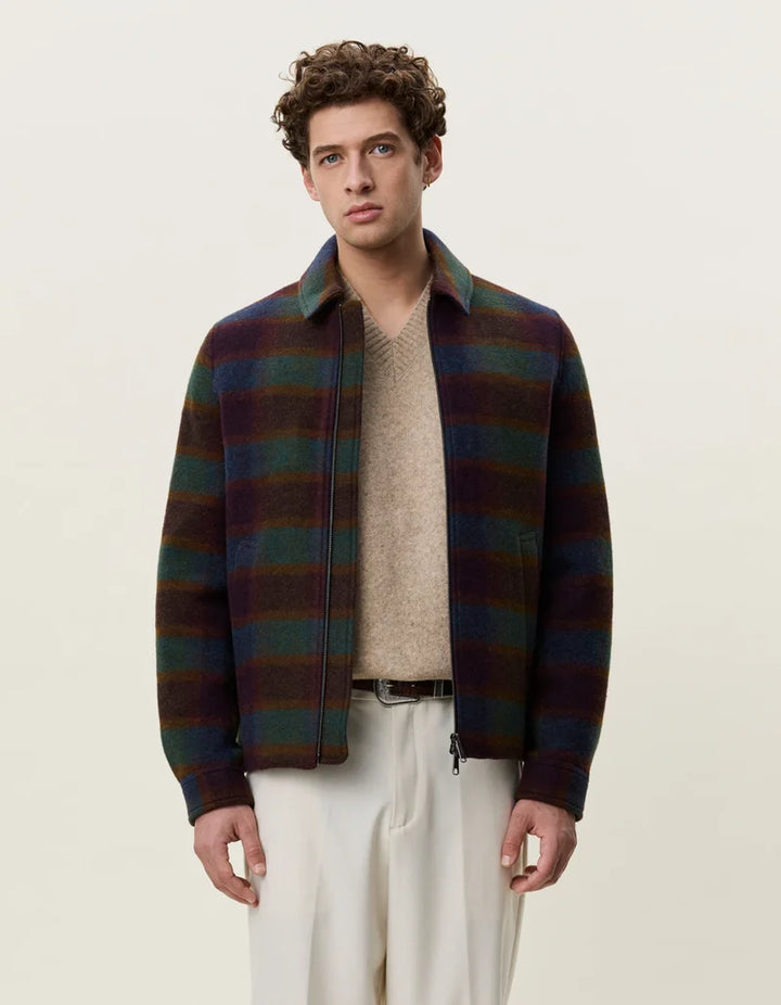 Check Wool Zipper Coach Jacket | Rosin Green