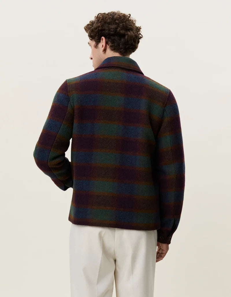 Check Wool Zipper Coach Jacket | Rosin Green