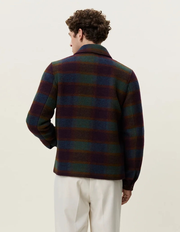 Check Wool Zipper Coach Jacket | Rosin Green