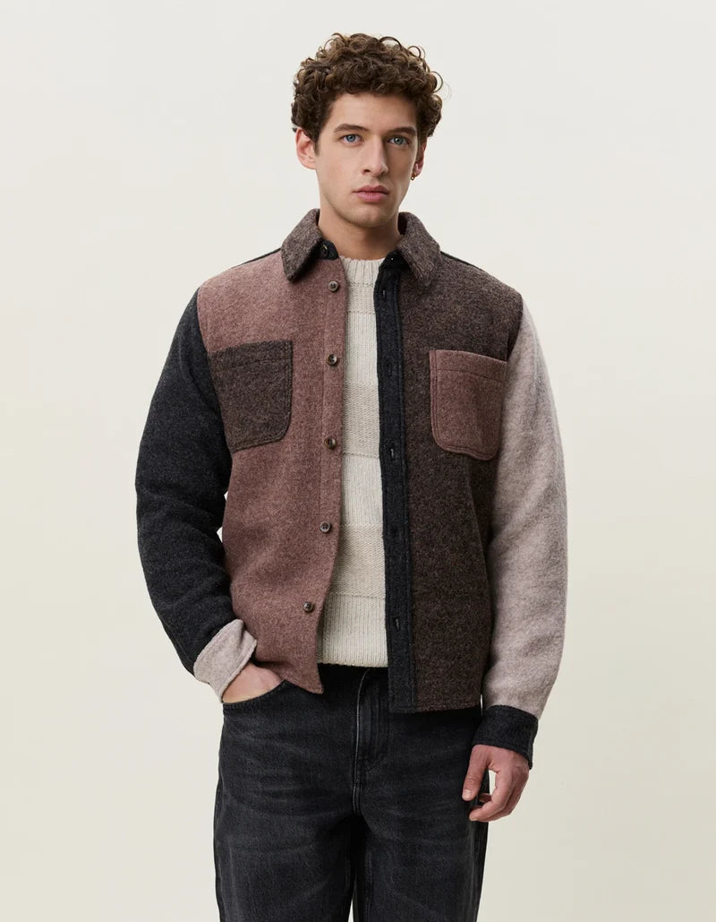Wool Colourblock Overshirt | Mole Brown
