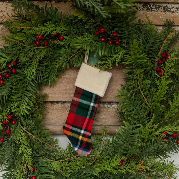 Tartan Stocking Ornament, 4" | Cream
