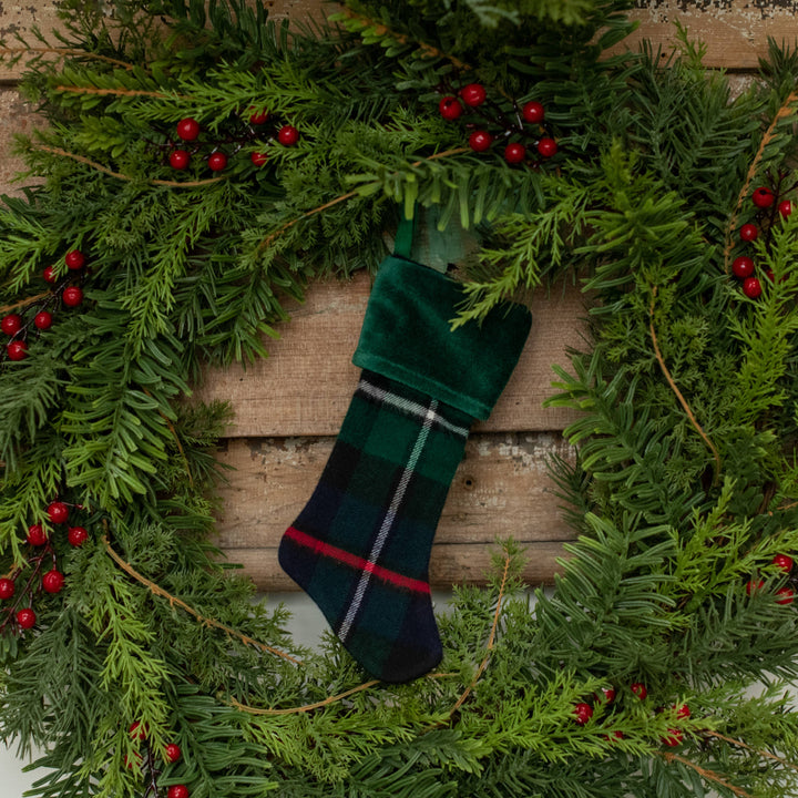 Tartan Stocking Ornament, 8" | Green