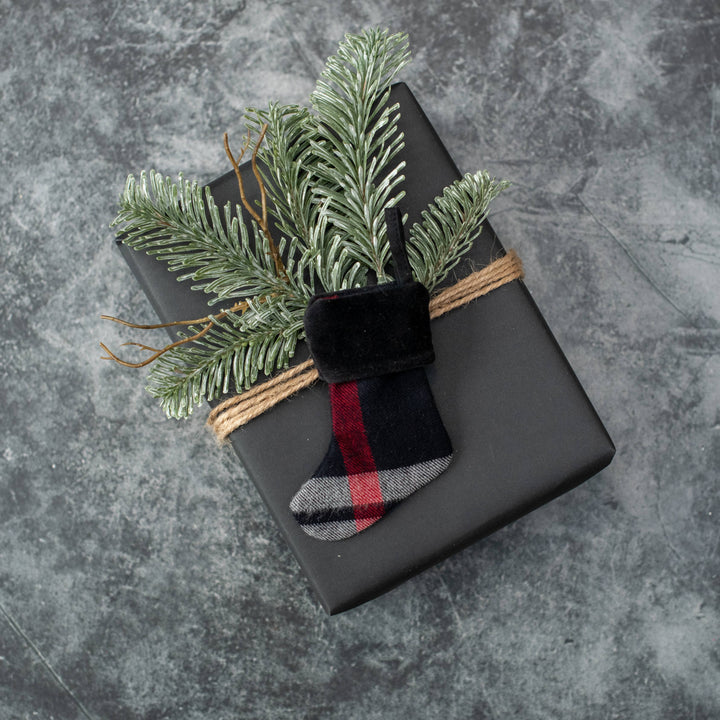 Tartan Stocking Ornament, 4" | Black