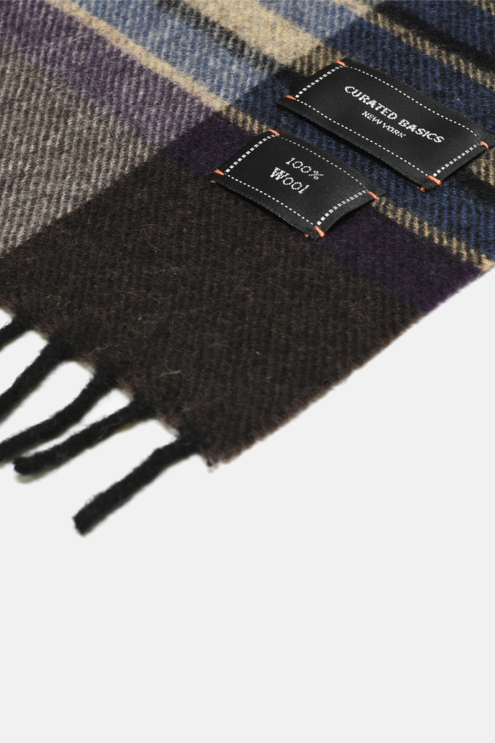 Wool Scarf | Grey, Purple, Blue, Beige Plaid
