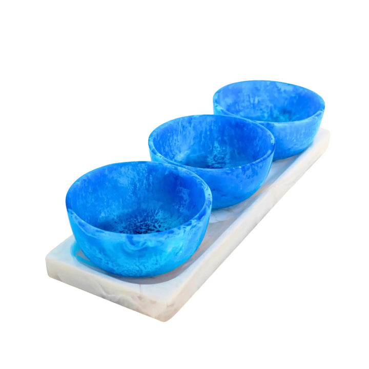 Lucente Blue Resin Serving Tray & Appetizer Bowls