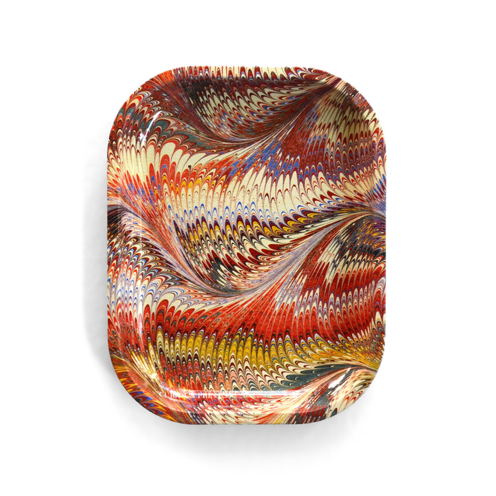 Marble Paper Pattern Red and Gold Metal Tray