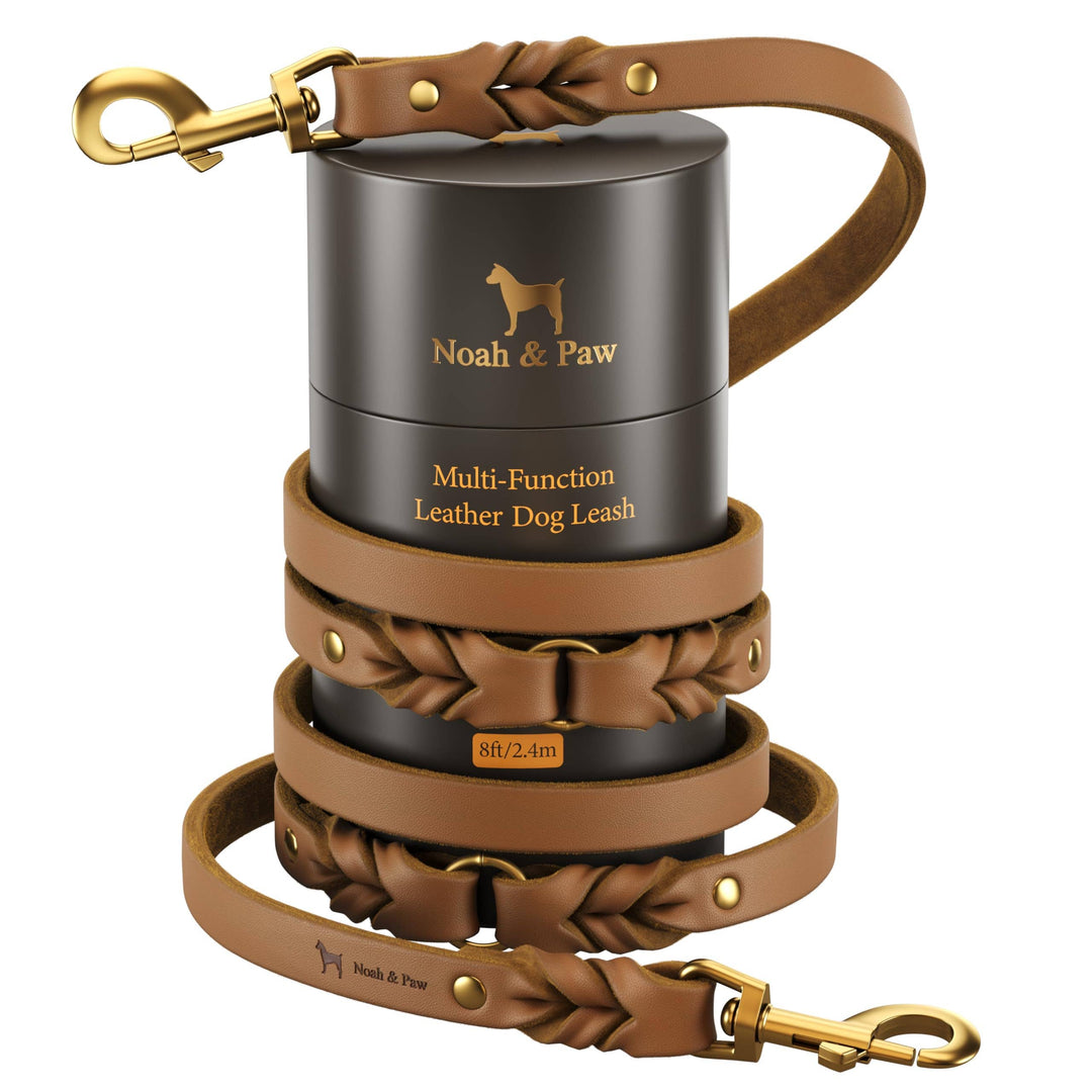 Premium Oil-Waxed Braided Leather Leash | Camel