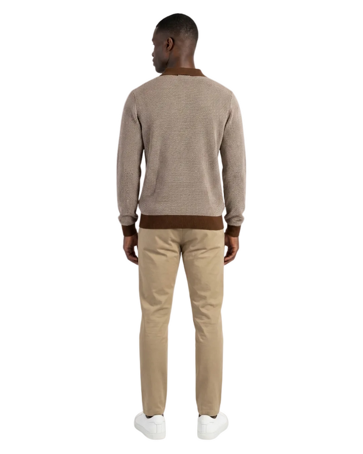 Textured Knit Polo | Cream & Brown