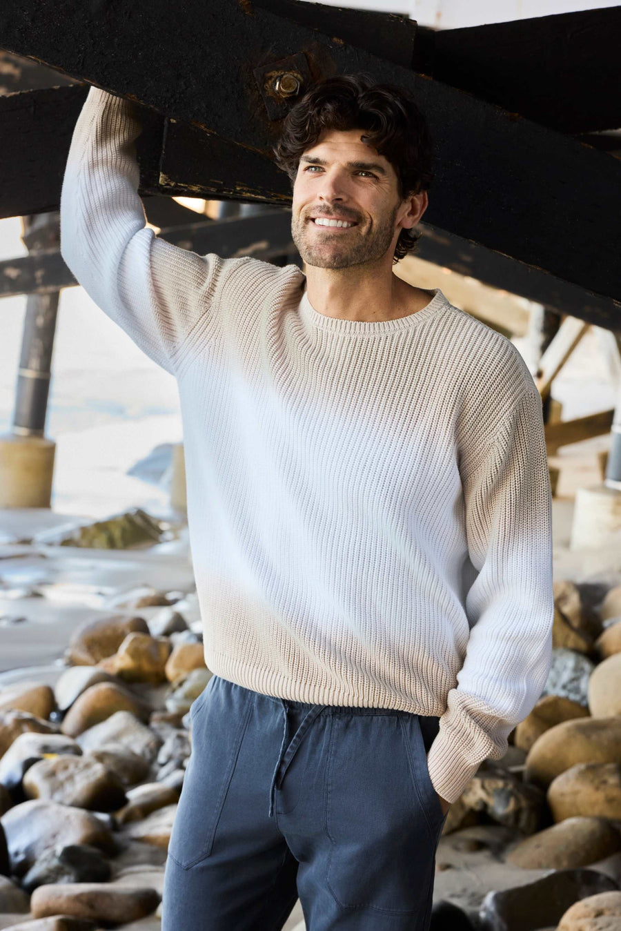 Eddie Salty Stitch Dipdye Crew Sweater | Silver Gray