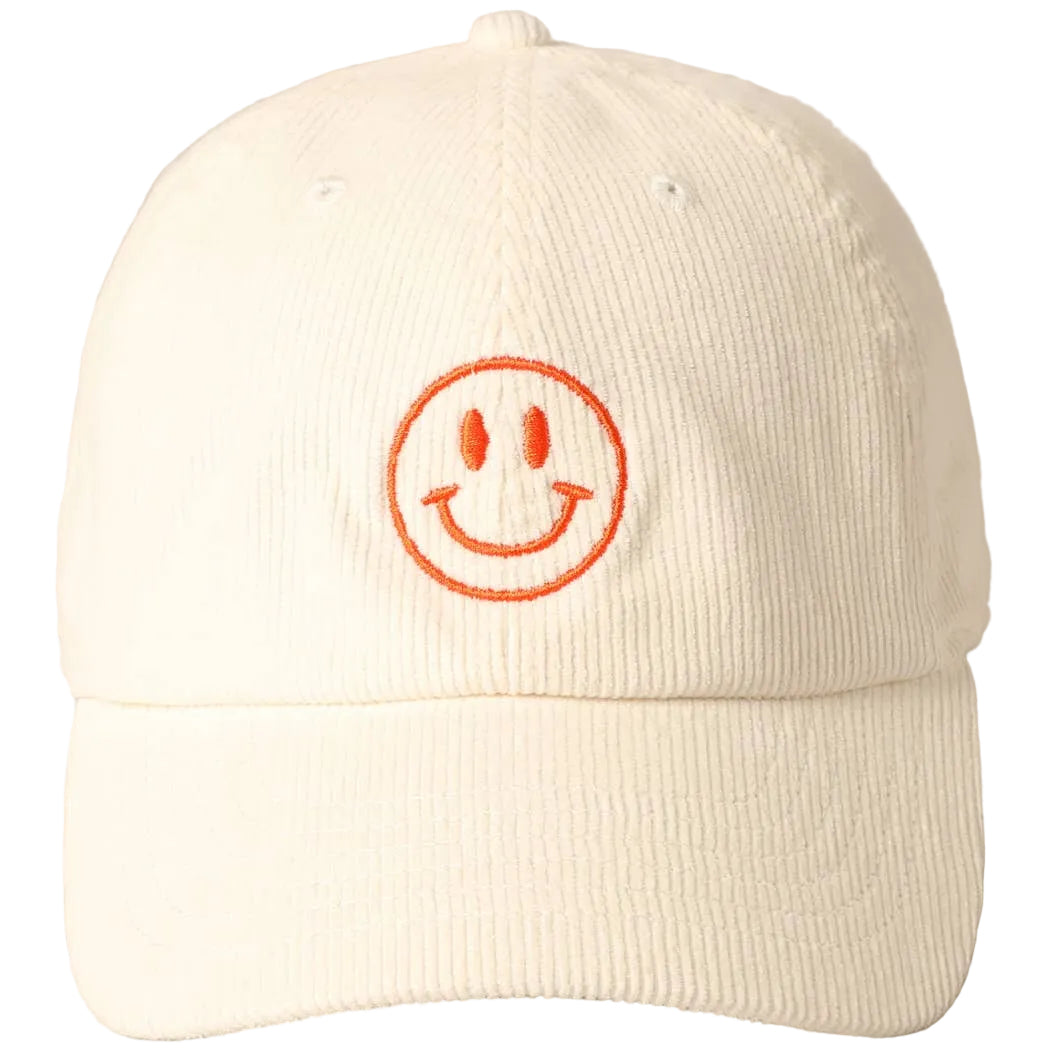 Happy Face Embroidered Corduroy Cap
