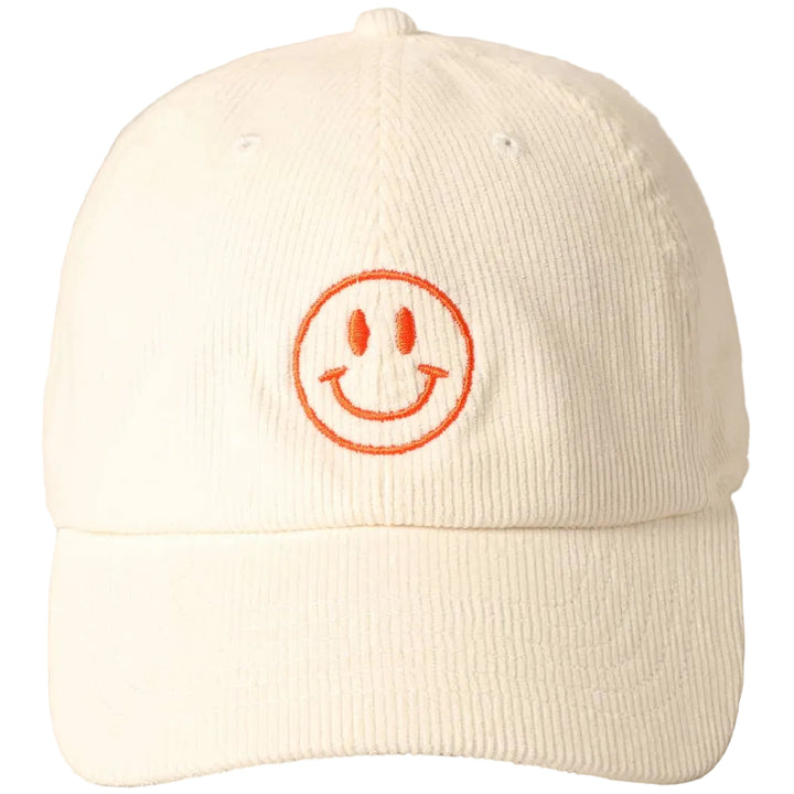 Happy Face Embroidered Corduroy Cap
