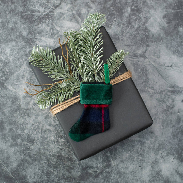 Tartan Stocking Ornament, 4" | Green