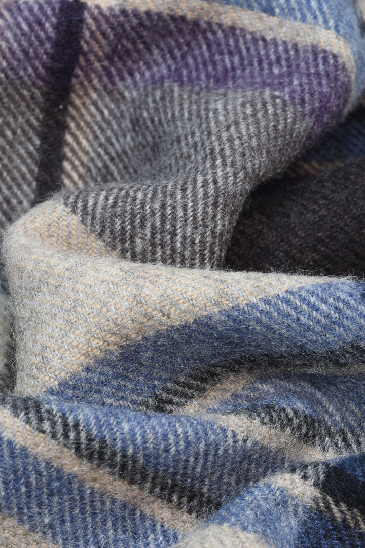 Wool Scarf | Grey, Purple, Blue, Beige Plaid
