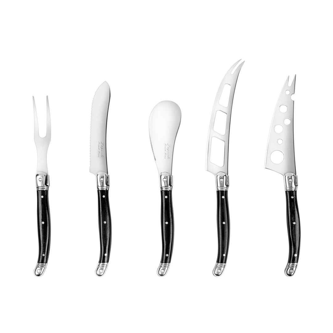 Laguiole 5-Piece Artisan Black Pakkawood Cheese Knife Set 