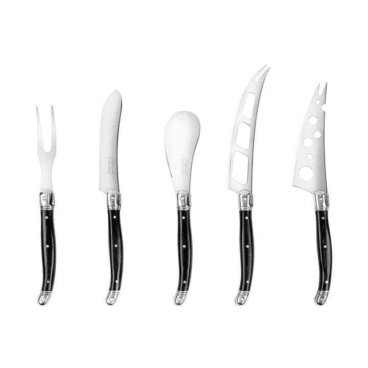 Laguiole 5-Piece Artisan Black Pakkawood Cheese Knife Set 
