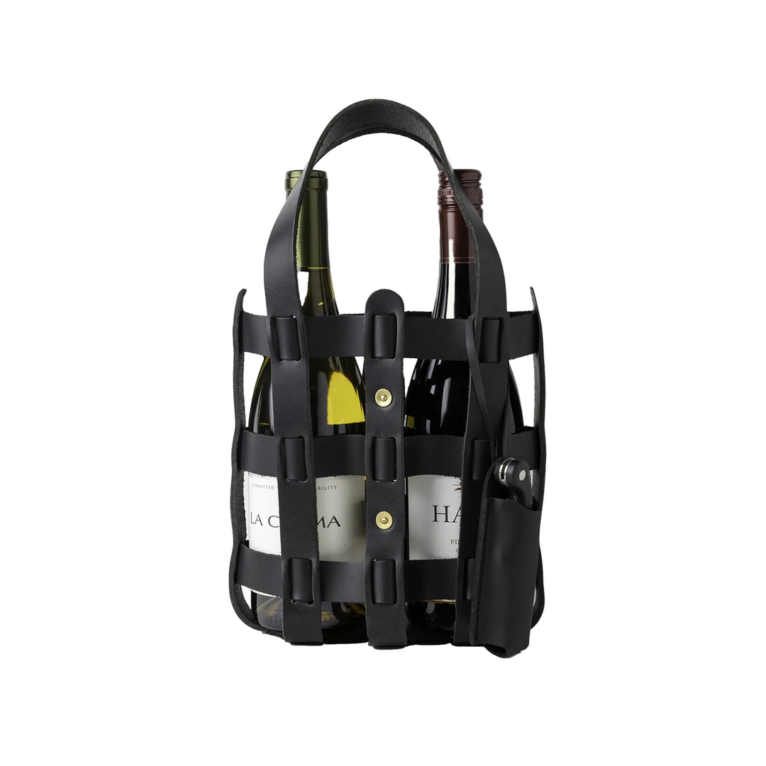 Leather Wine Tote | Black