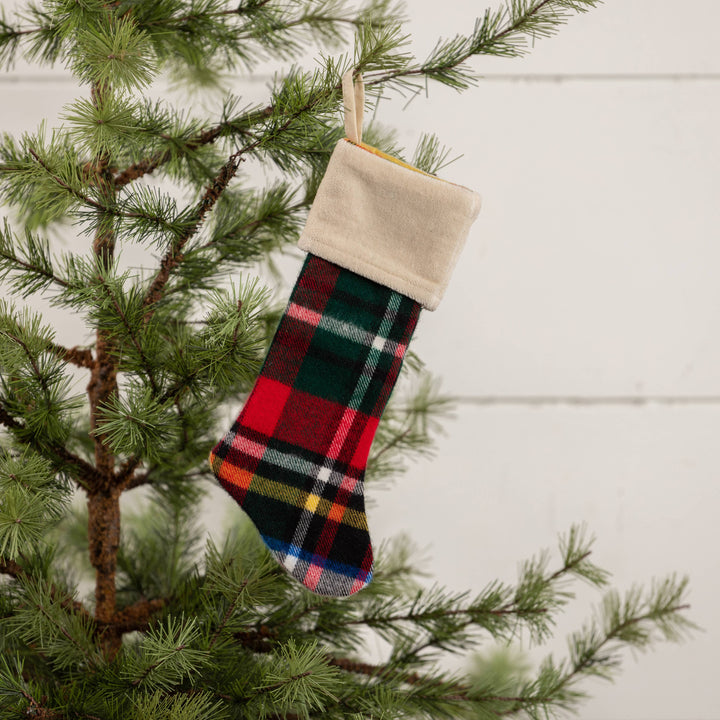 Tartan Stocking Ornament, 4" | Cream