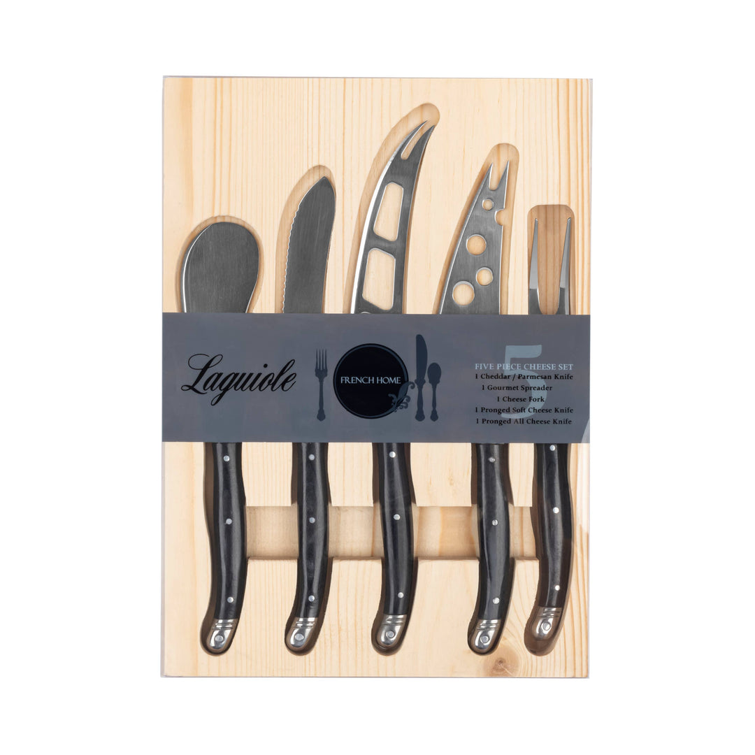 Laguiole 5-Piece Artisan Black Pakkawood Cheese Knife Set 