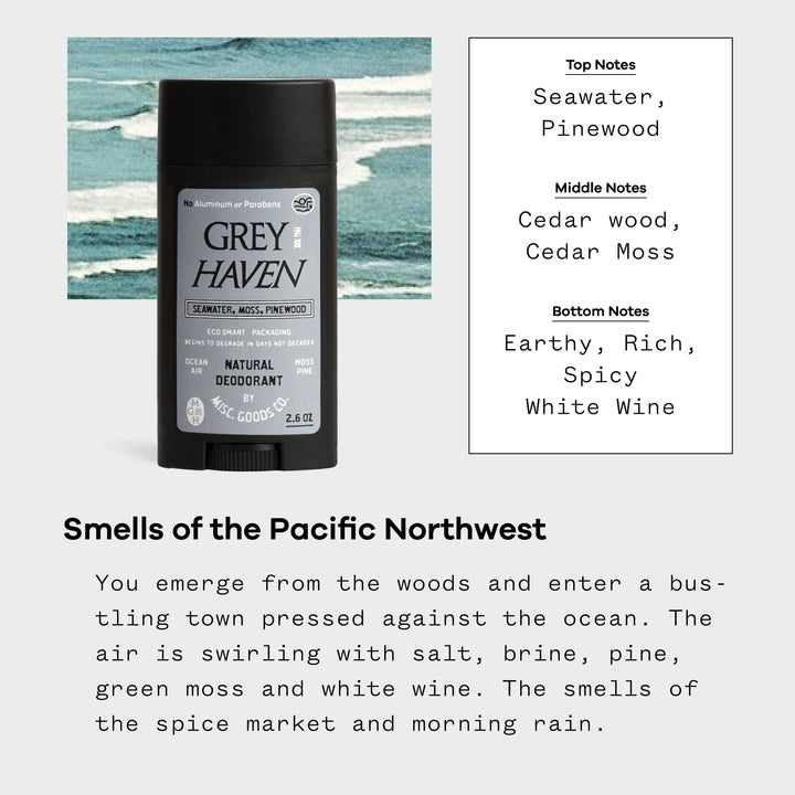 Greyhaven Natural Deodorant – Ocean, Pine & Moss | Aluminum-Free, 2.65oz