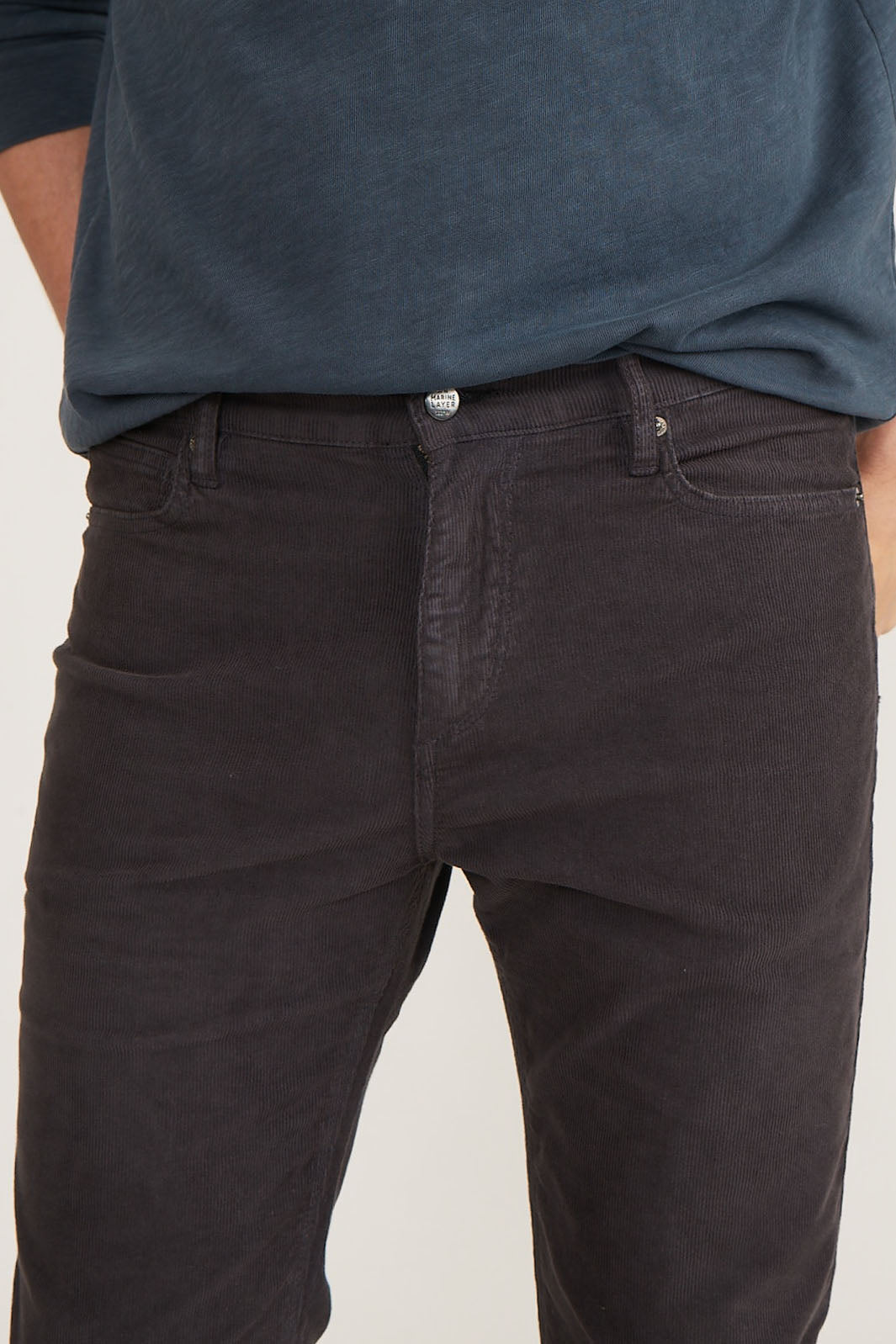 5 Pocket Cambridge Corduroy Pant, Athletic Fit - Faded Black Close Up