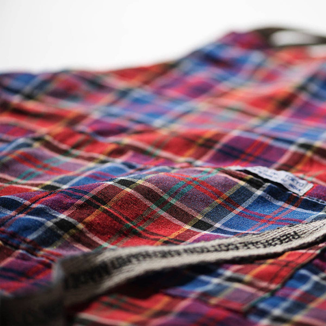 Recycle Cotton Check Apron - Red x Blue
